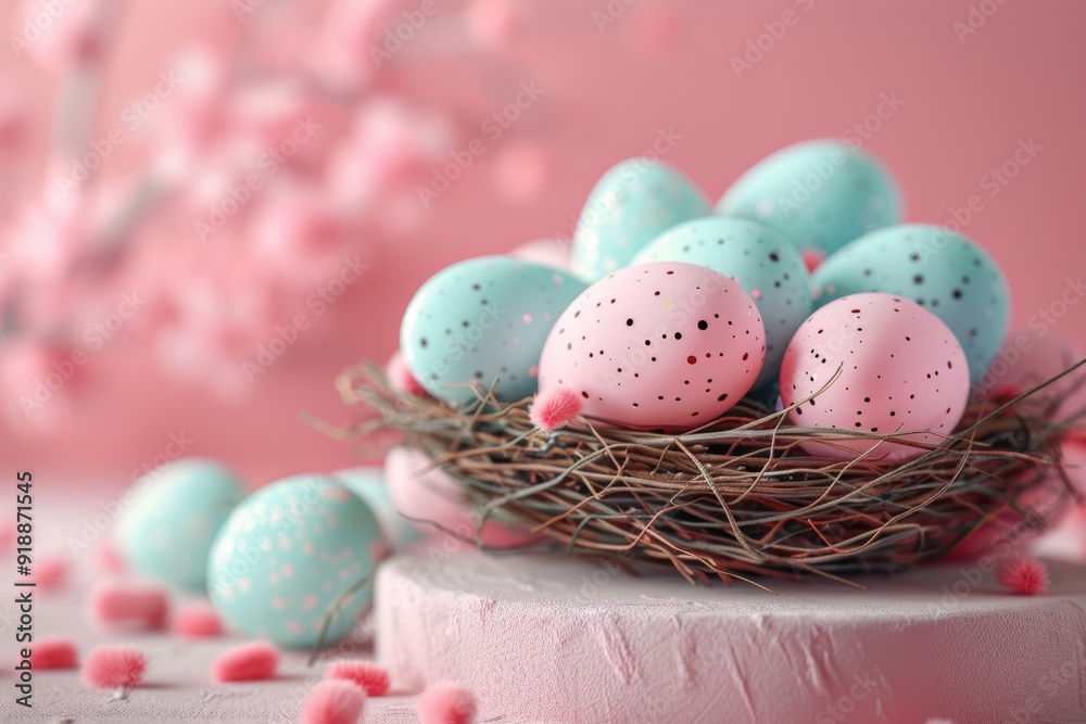 Pastel Easter Eggs Nestled in Spring