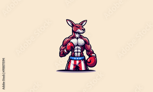 character kangaroo wearing boxing gloves and shorts emblazoned with the American flag vector mascot design