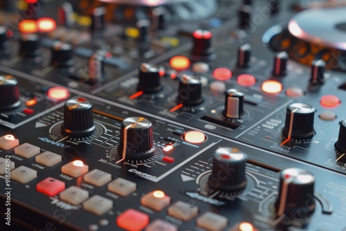 A close up of a DJ controller