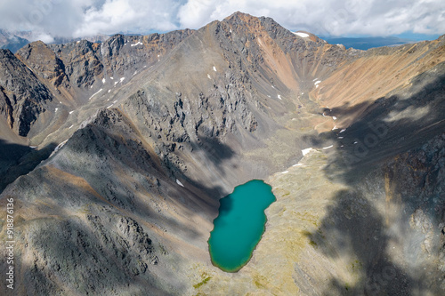 mountains lake shadows aerial view