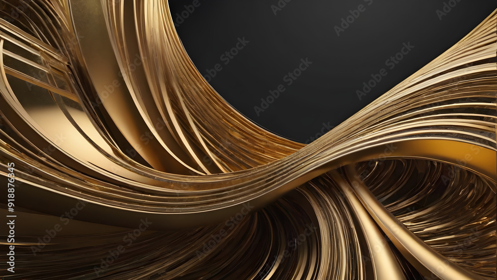 A high-resolution 3D rendering of abstract lines symbolizing wealth and prosperity, featuring golden hues and elegant curves, with dynamic lighting to enhance the sense of luxury.