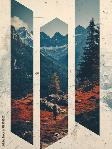 Surreal Mountain Landscape with Abstract Shapes