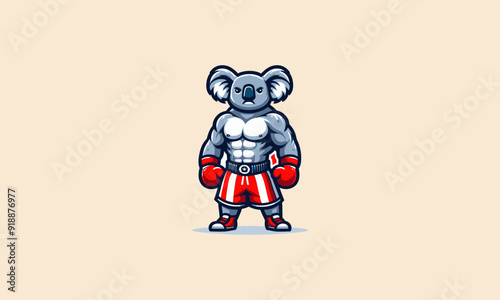 character koala wearing boxing gloves and shorts emblazoned with the American flag vector mascot design