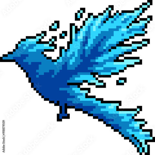 pixel art of fantasy blue phoenix