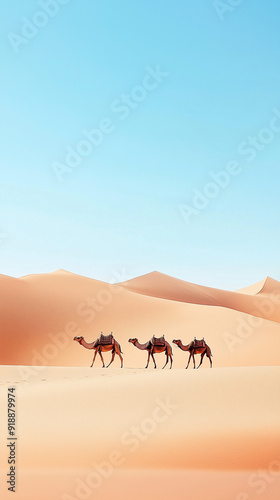 Camel Caravan Traversing Desert Dunes