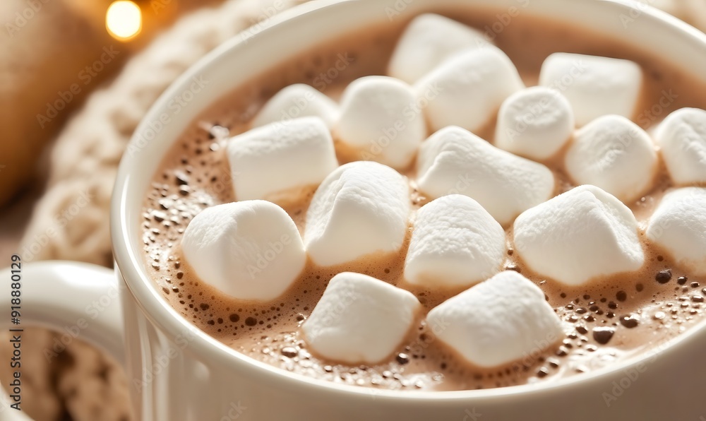 hot cocoa topped with fluffy marshmallows, Generative AI hot cocoa topped with fluffy marshmallows, Generative AI