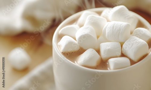 hot cocoa topped with fluffy marshmallows, Generative AI