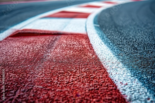 Close up of red and white kerb on a race track