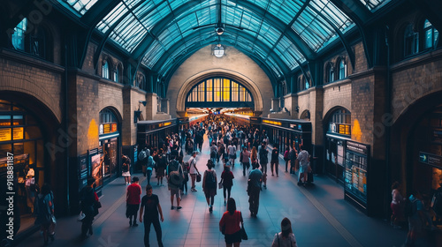 Crowded Train Station Interior