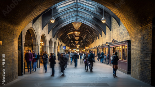 Crowded Train Station Interior