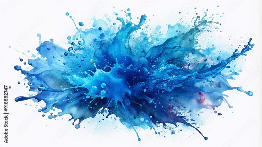 Vibrant abstract blue watercolor splash on a crisp white background, evoking a sense of dynamic movement and energy, perfect for creative projects and designs. Vibrant abstract blue watercolor splash on a crisp white background, evoking a sense of dynamic movement and energy, perfect for creative projects and designs.