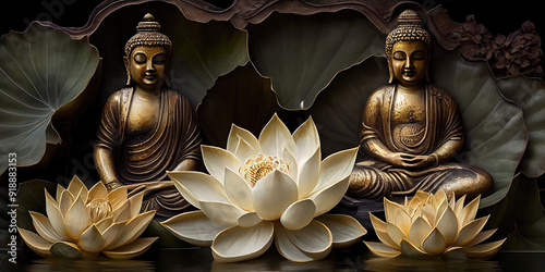Luxurious Buddha 3D Mural – Elegant Design Perfect for Spas and High-End Hotels, Featuring a Detailed Buddha Sculpture in a Serene, Opulent Setting