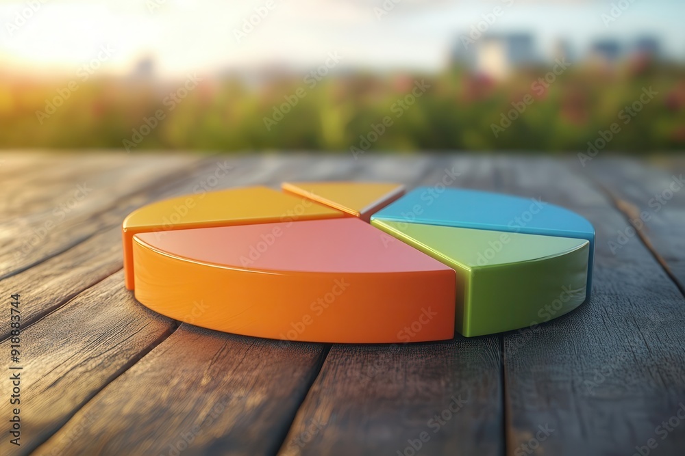 Fototapeta premium Pie chart segments extending into the horizon, 3D illustration, symbolizing long-term business expansion, photo-realistic