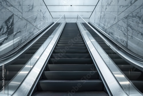 Empty moving escalator steps