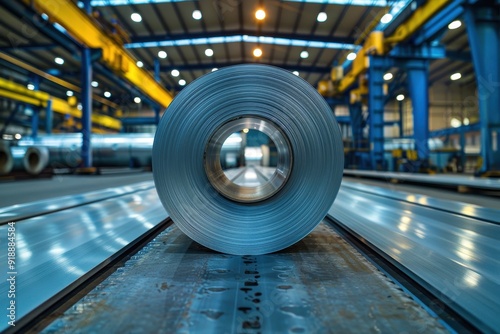 Galvanized steel rolls in warehouse for making pipes and tubes