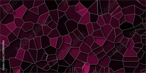Quartz dark pink Broken Stained Glass Background. Texture of geometric shapes With shadows and stoke .Dark colorful background with polygon or vector frame .Geometric Retro tiles pattern.	
