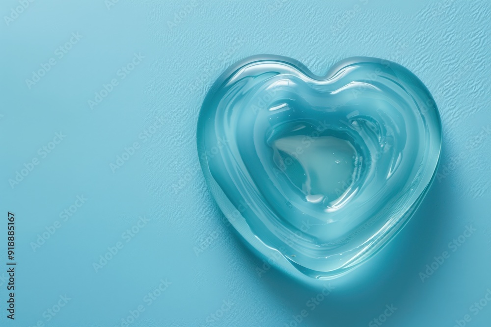 Heart shaped swatch lip balm with clear texture on blue backdrop Heart shaped swatch lip balm with clear texture on blue backdrop