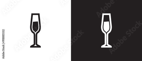 Champagne flute glass icon, Drink glass icon. Champagne cup icon for drinks in flat style. Vector illustration isolated on black and white background. Eps10