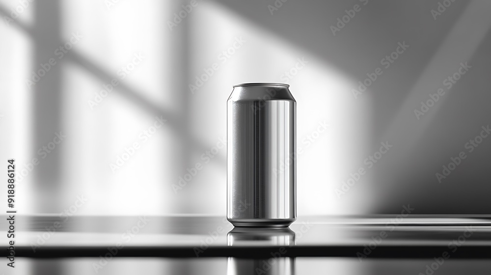 Silver Can on a Reflective Surface Silver Can on a Reflective Surface