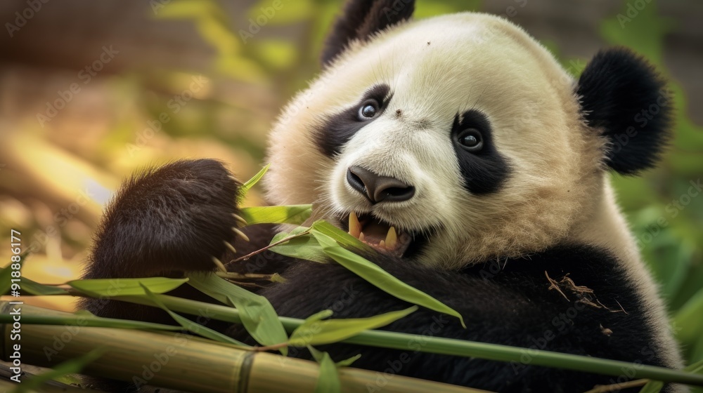 Close-up of a Panda Eating Bamboo Close-up of a Panda Eating Bamboo