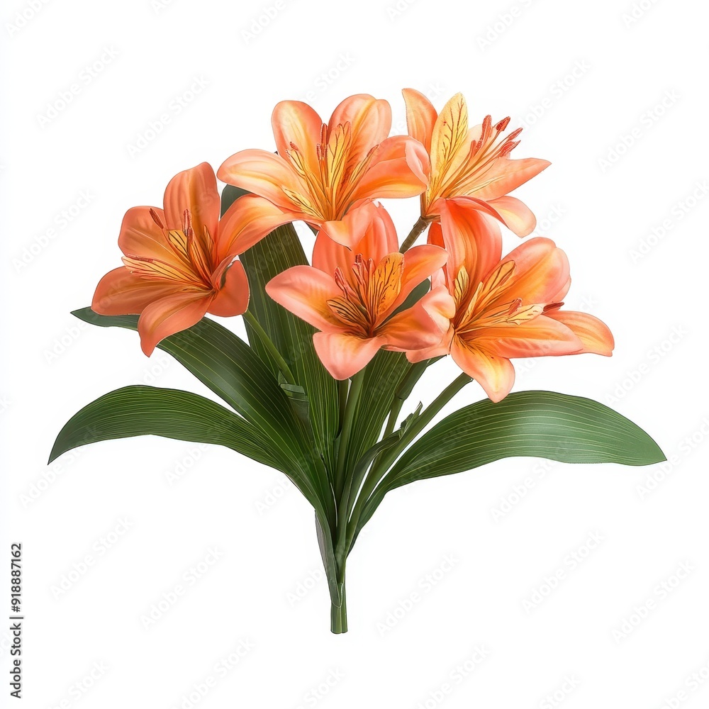 Bush lily Clivia nobilis in vibrant orange flowers isolated on a white background Bush lily Clivia nobilis in vibrant orange flowers isolated on a white background