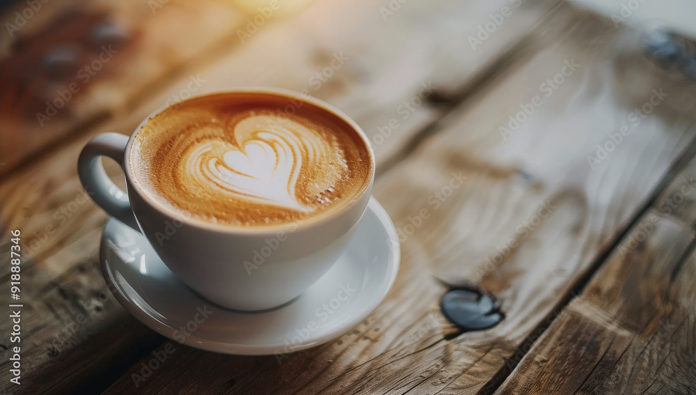 coffee latte with heart shape, cup of cappuccino on a wooden table coffee latte with heart shape, cup of cappuccino on a wooden table