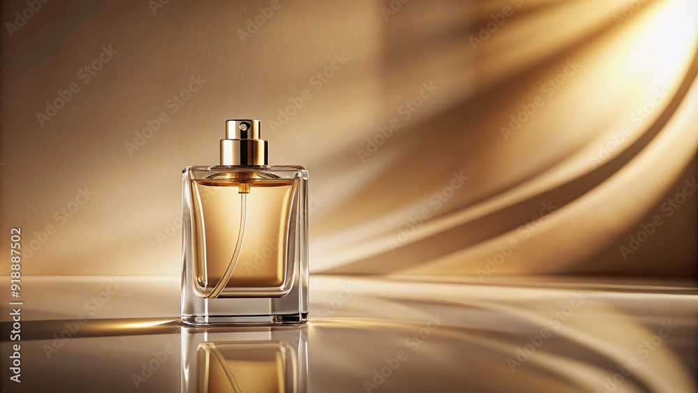 Elegant perfume bottle stands alone on a sleek, cream-colored background, surrounded by subtle shadows, exuding luxury and sophistication in a minimalist advertising setup. Elegant perfume bottle stands alone on a sleek, cream-colored background, surrounded by subtle shadows, exuding luxury and sophistication in a minimalist advertising setup.