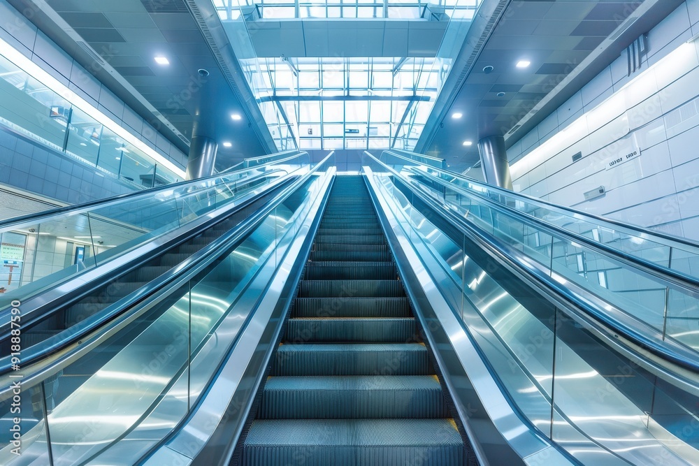 Mechanical escalator in a modern transportation hub Mechanical escalator in a modern transportation hub
