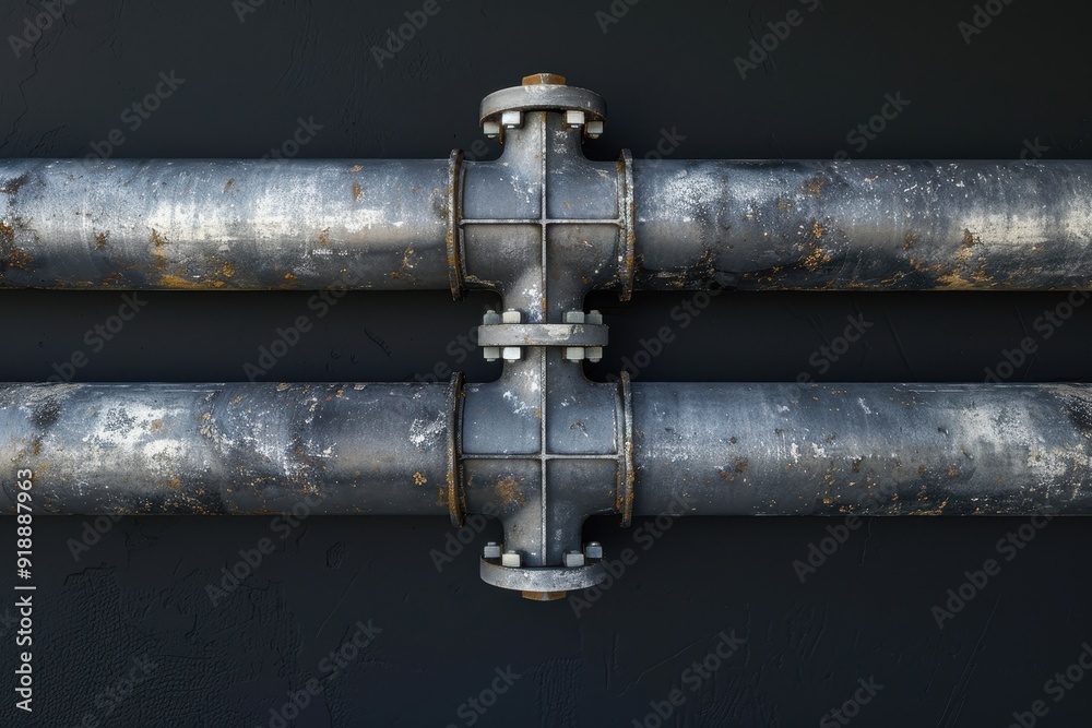 Metal pipe on white and black background Metal pipe on white and black background