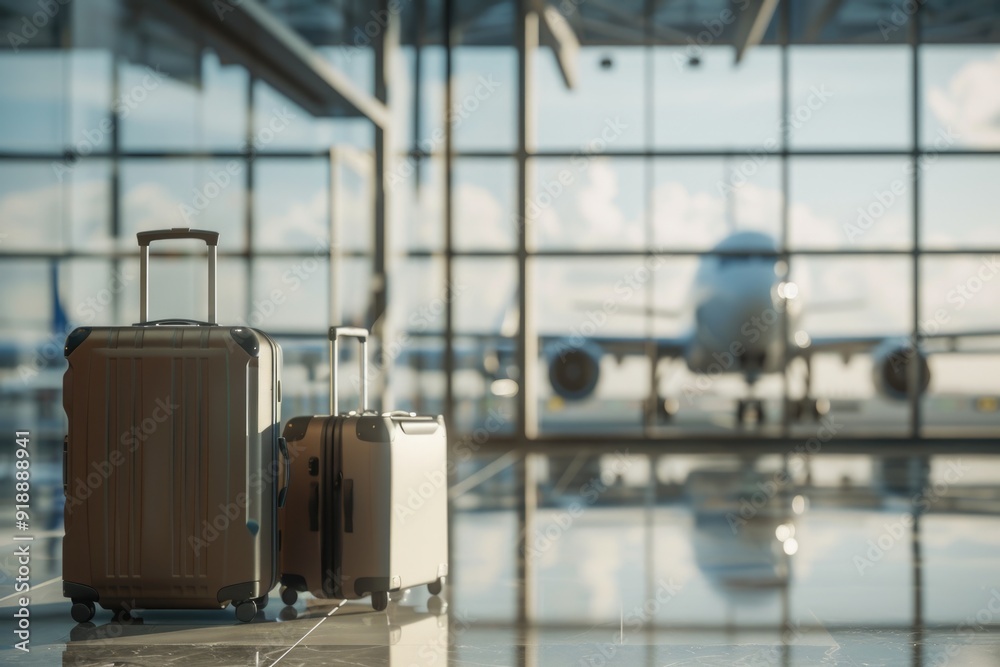 Two suitcases sit in front of a window, possibly awaiting travel or transportation Two suitcases sit in front of a window, possibly awaiting travel or transportation
