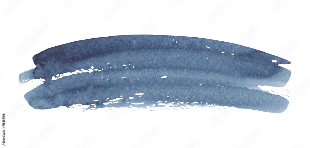 Fototapeta premium A beautiful artistic dark gray-blue brushstroke on paper isolated on white, hand-drawn. A decorative element for a banner, text design, business card, and decoration. Watercolor illustration.