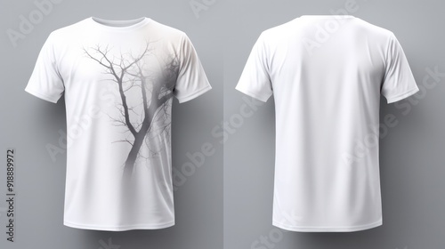 Close-up image of a white cotton T-shirt displayed front and back,