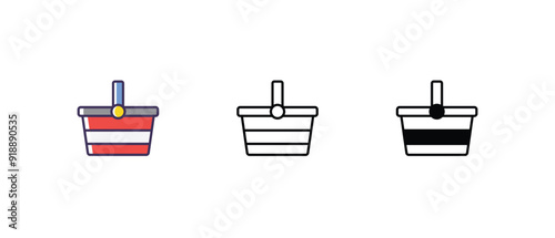 Picnic Basket Icons set thin line and glyph vector icon illustration