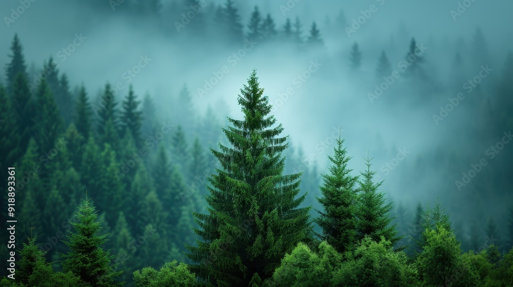 Mystical forest scene shrouded in fog, showcasing lush green trees and a serene atmosphere ideal for nature enthusiasts. Mystical forest scene shrouded in fog, showcasing lush green trees and a serene atmosphere ideal for nature enthusiasts.