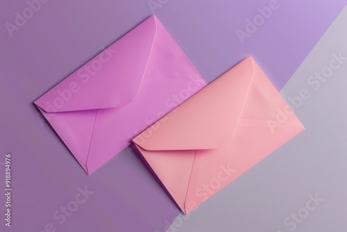 Two envelopes on a soft purple and pink background