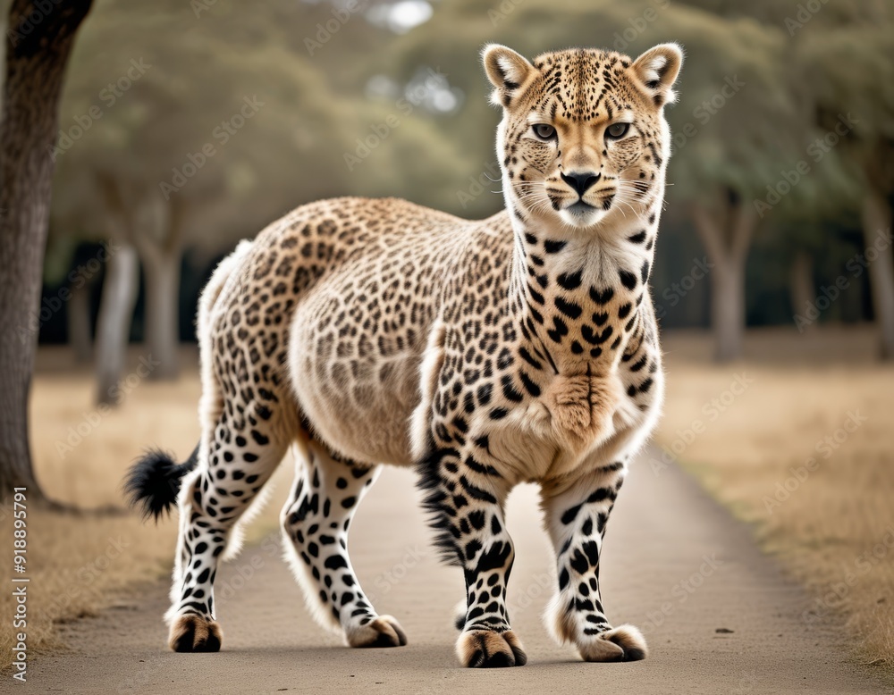 Hybrid animal between leopard and alpaca. Hybrid animal between leopard and alpaca.
