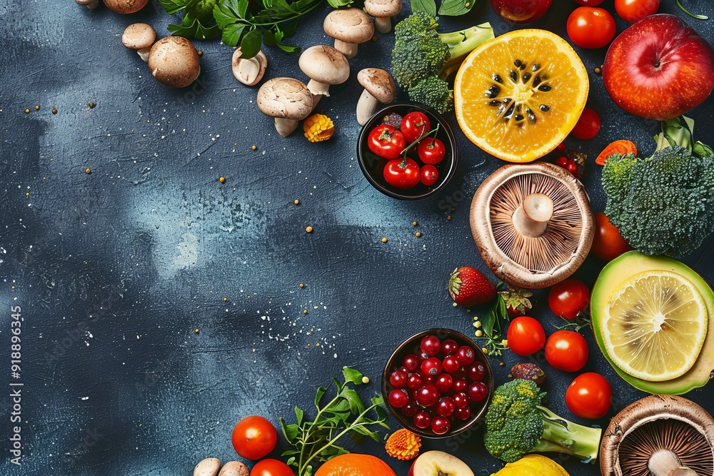 A captivating display of fresh produce, with sharp focus and vibrant colors, ideal for promoting healthy eating habits.
