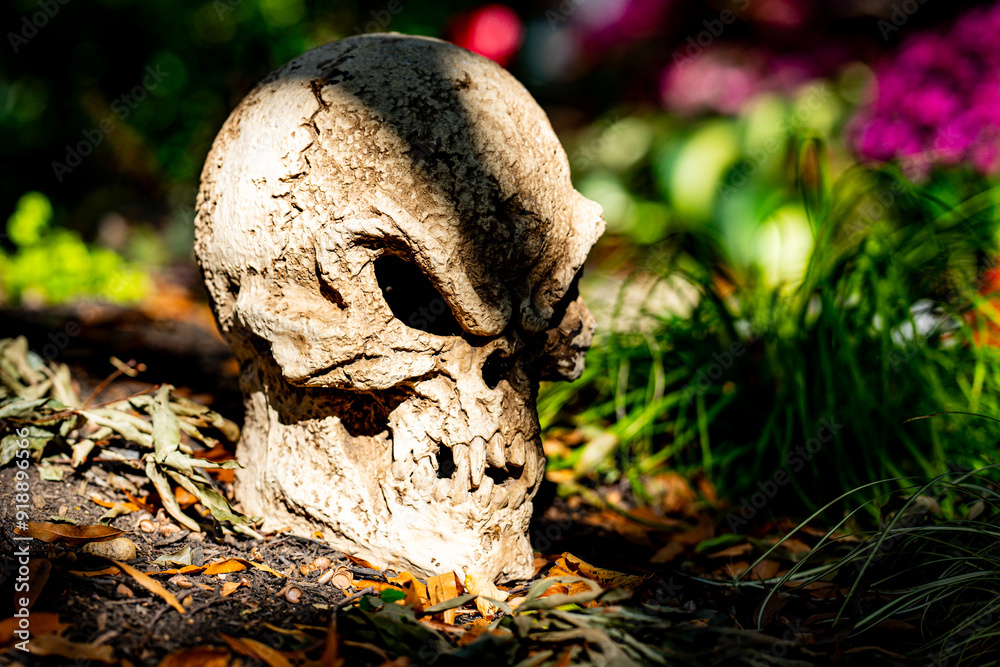 Halloween skull decorations. Halloween skull skeleton for decorated house. Scary skull Decorated at front yard of a American home. Trick or treat. Halloween skull background. Holiday of Halloween. Halloween skull decorations. Halloween skull skeleton for decorated house. Scary skull Decorated at front yard of a American home. Trick or treat. Halloween skull background. Holiday of Halloween.