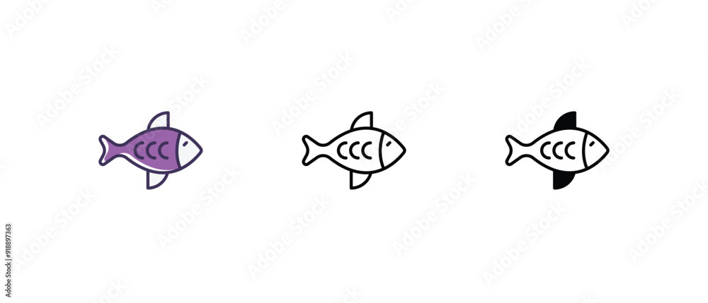 Fish Icons set thin line and glyph vector icon illustration Fish Icons set thin line and glyph vector icon illustration