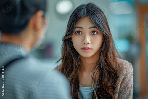 Wallpaper Mural A sad Asian woman consults a psychologist, discussing depression. The therapist takes notes during the session, offering encouragement and therapy in the clinic. Torontodigital.ca