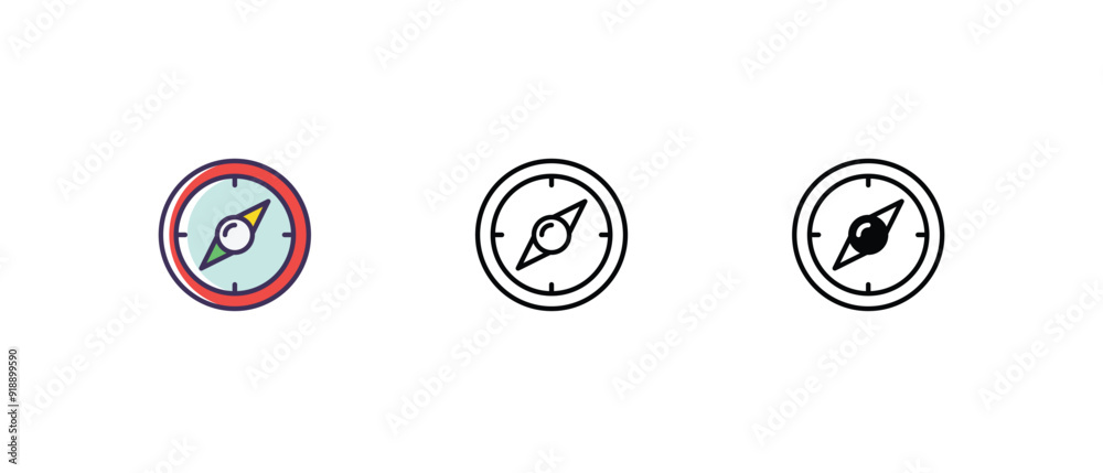 Compass Icons set thin line and glyph vector icon illustration Compass Icons set thin line and glyph vector icon illustration