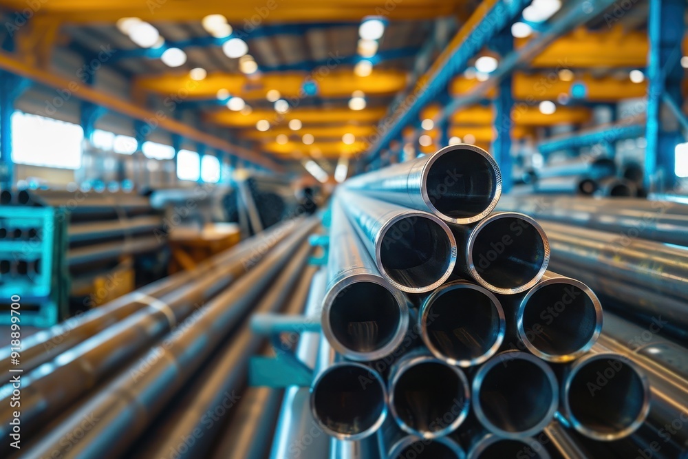 Steel pipe packaging in warehouse setting Steel pipe packaging in warehouse setting