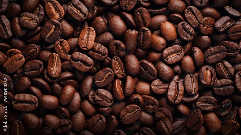 Naklejka premium Rich and textured background of freshly roasted coffee beans