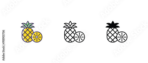 Pineapple Icons set thin line and glyph vector icon illustration