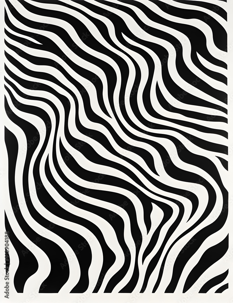 A bold black-and-white zebra stripe pattern, creating a dynamic, abstract visual effect. The wavy, flowing lines give a sense of movement and rhythm, perfect for modern, minimalist designs A bold black-and-white zebra stripe pattern, creating a dynamic, abstract visual effect. The wavy, flowing lines give a sense of movement and rhythm, perfect for modern, minimalist designs