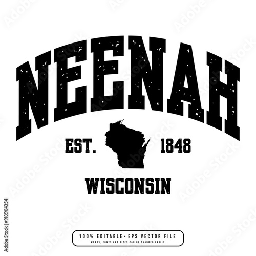 Neenah text effect vector. Editable college t-shirt design printable text effect vector photo