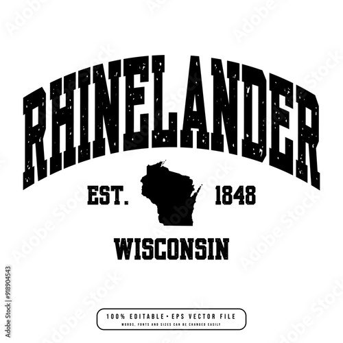 Rhinelander text effect vector. Editable college t-shirt design printable text effect vector photo