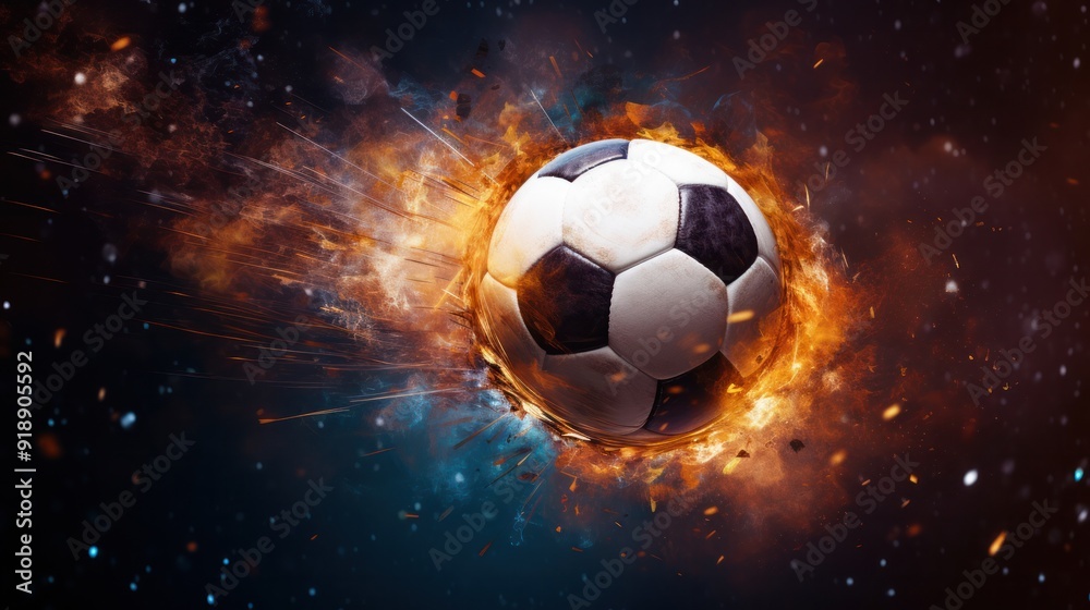 Fototapeta premium A detailed photo of a soccer ball caught in the goal net