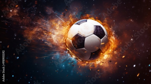 A detailed photo of a soccer ball caught in the goal net