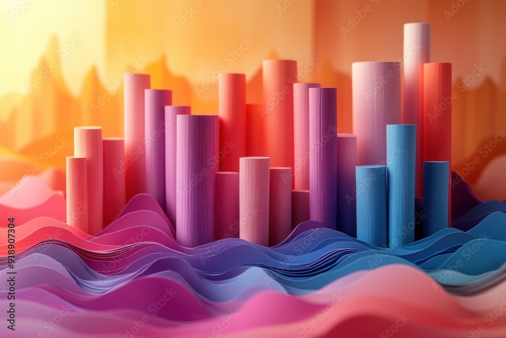 Stylish Paper Art Business Graph with Layered Charts and Trends